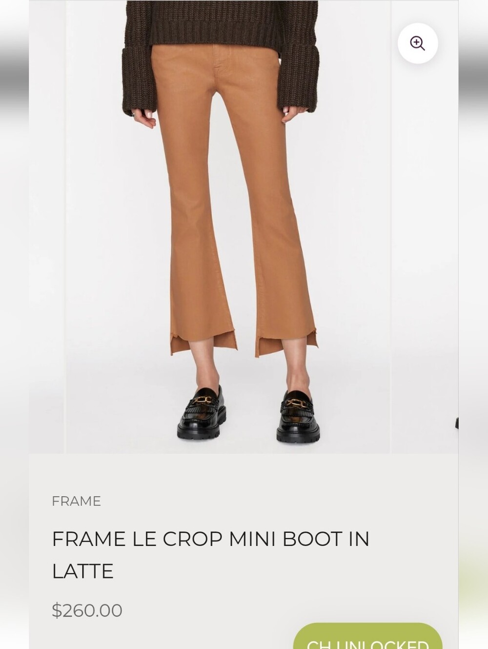 Frame Le Crop Mini Boot Coated Denim In The Color Latte Sz 26